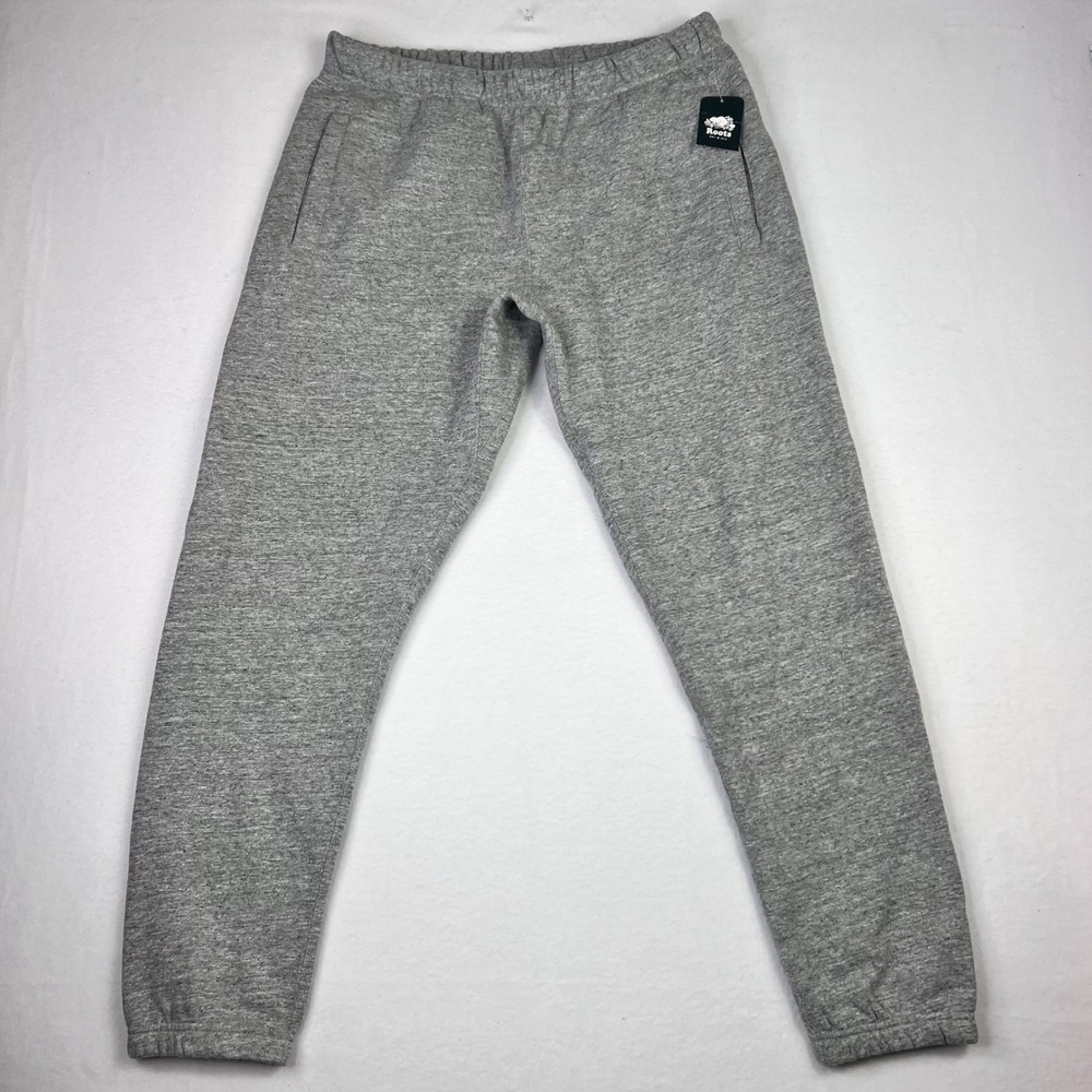 Roots Canada 80's Sweatpants Mens Heather Gray Fleece Joggers NWT Size L